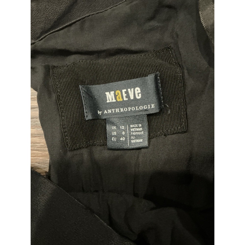 Maeve Plunge Vegan Leather Black Dress Size 8 Anthropologie Cocktail Long Sleeve - Picture 3 of 6